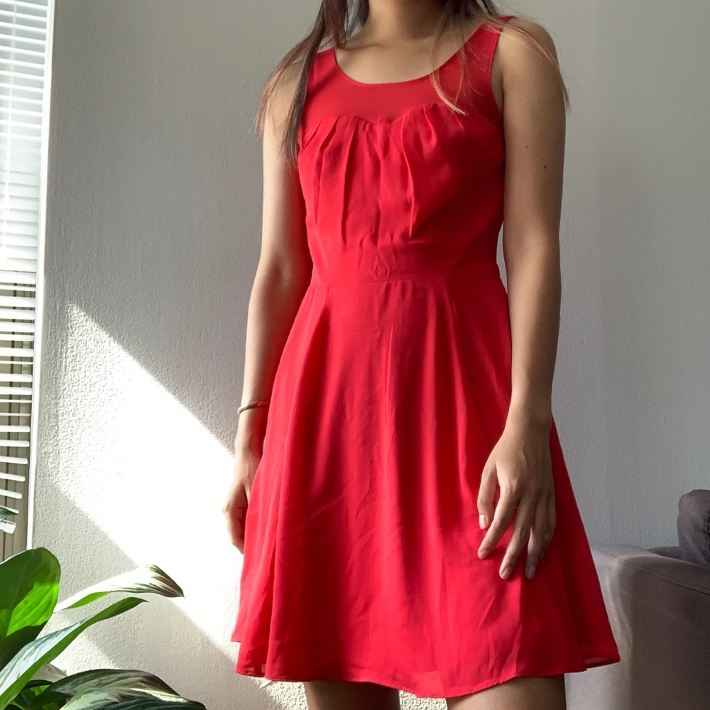 express flowy bright red dress